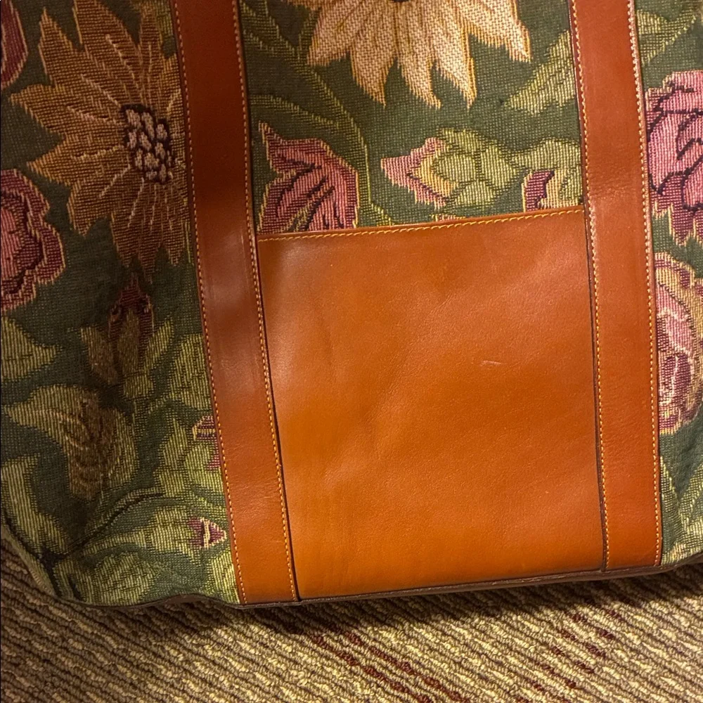 Vintage Floral Tapestry Tote with Leather Trim - Picture 3 of 6